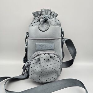 POPFLEX Light Gray Crossbody Bottle Bag with Polka Dot Pouch